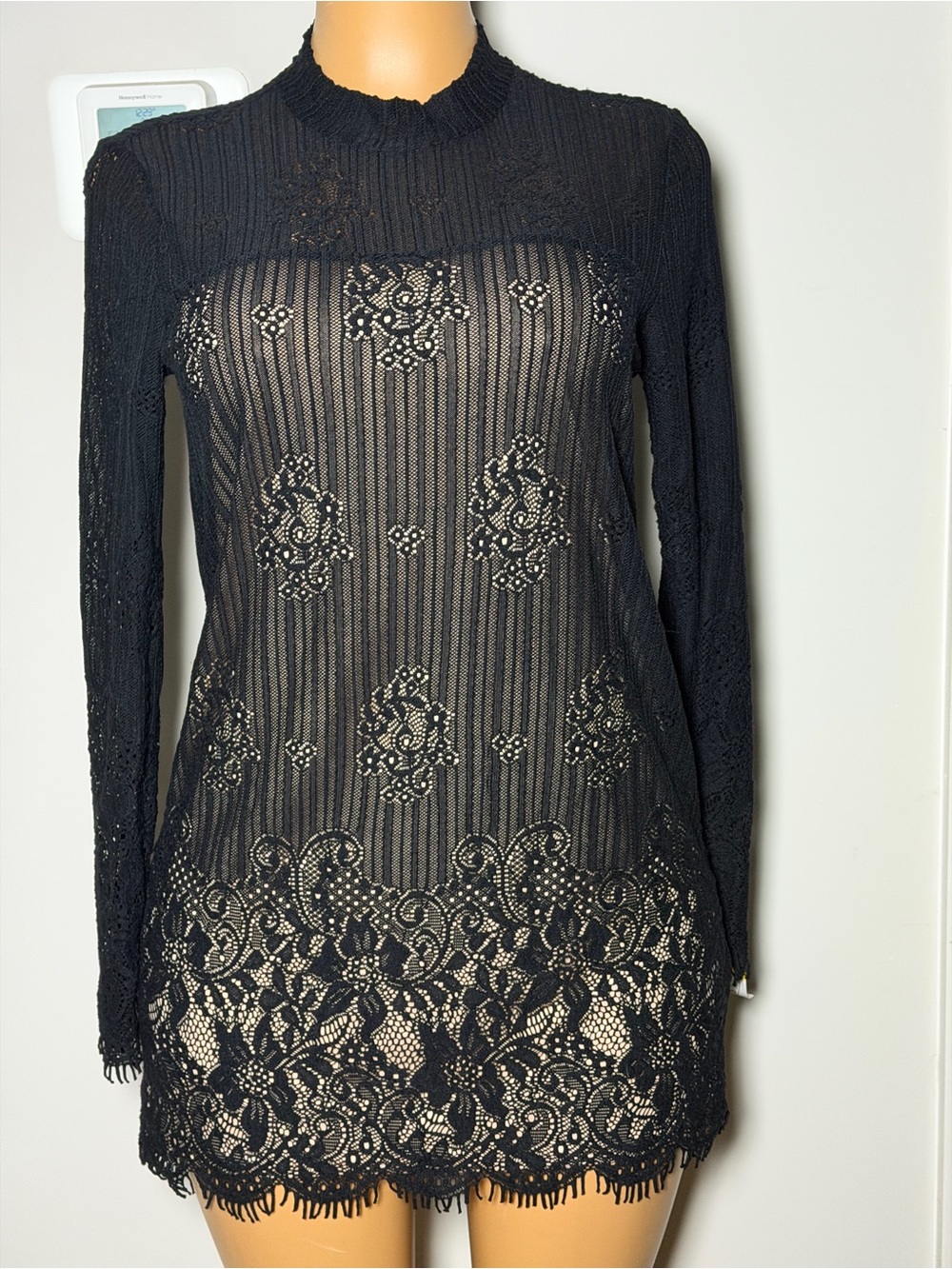 Forever 21 Black Lace Long-Sleeve Mini Dress
